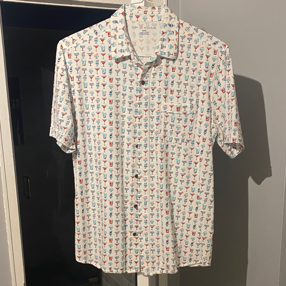 White Cocktail Print Men's Shirt
